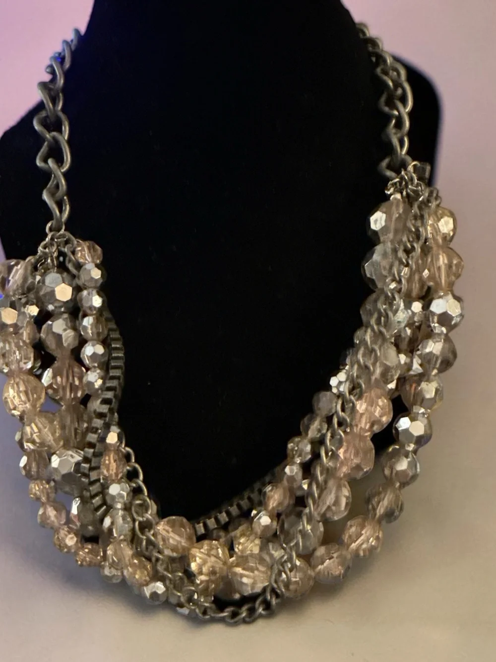 Vintage Simply Vera Wang Multi-Strand Pink Crystal Beaded Necklace 20–24”
